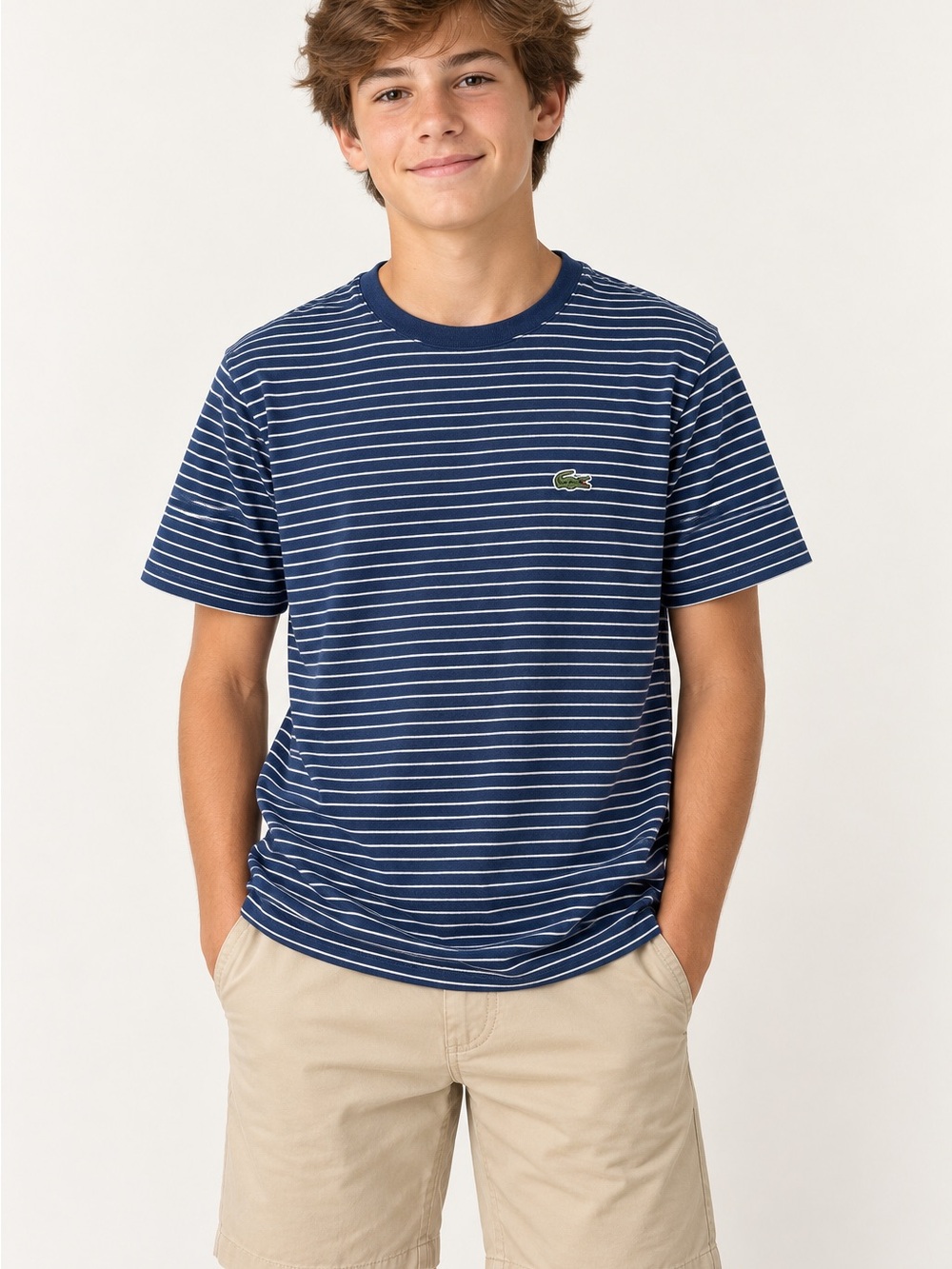 Lacoste Youth Size 14 Blue & White Striped T-Shirt